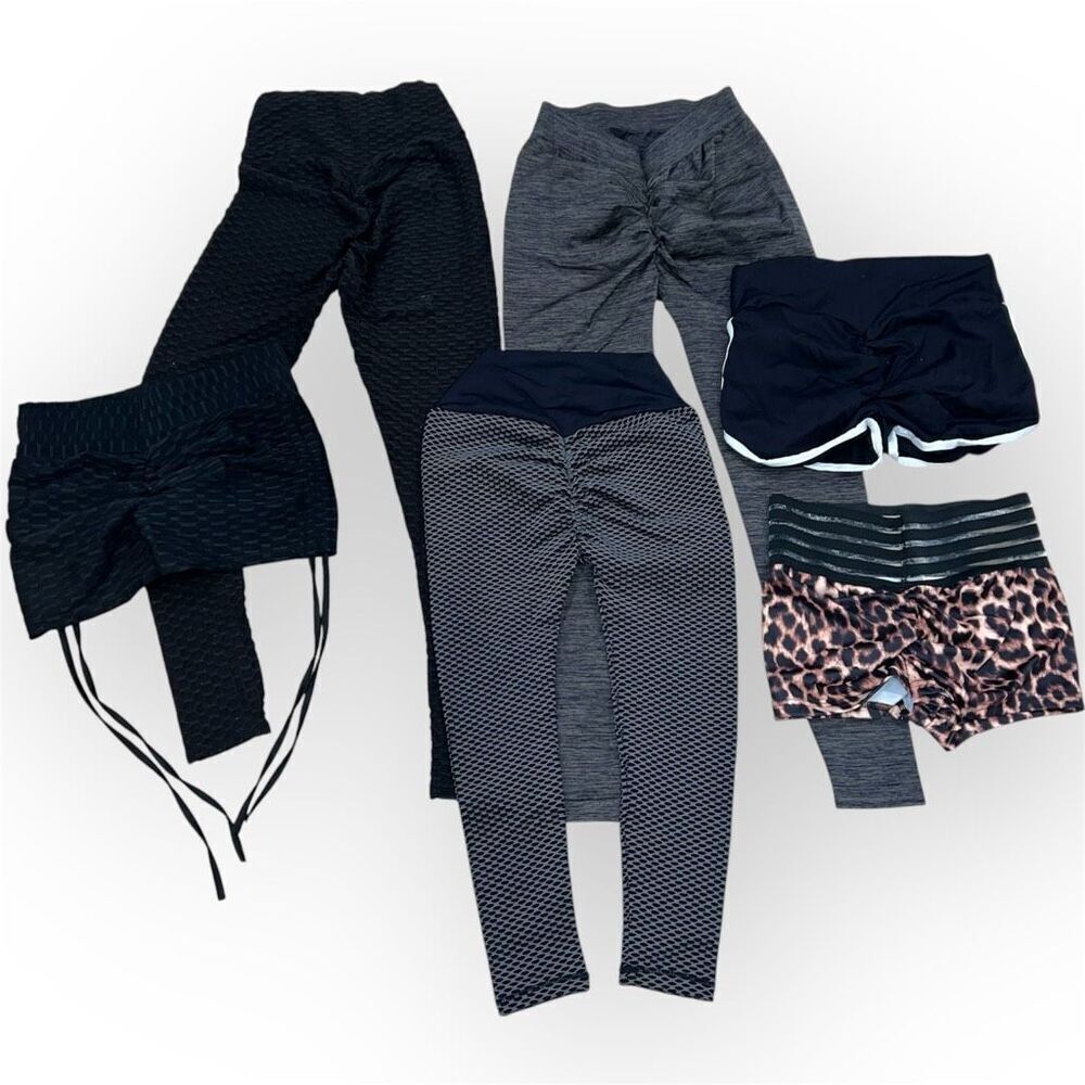 6 Piece Scrunch Butt Workout Lot: Honeycomb, Cheetah XS-Small, Shorts & Leggings